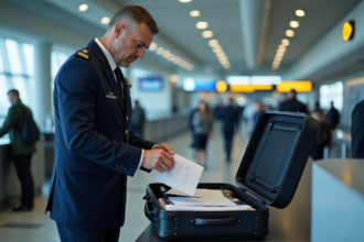 Agent de douane inspectant un bagage à l'aéroport