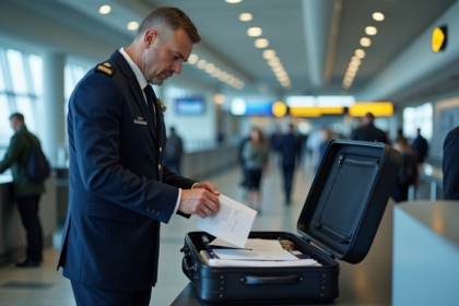 Agent de douane inspectant un bagage à l'aéroport