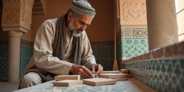 Artisan marocain façonnant des carreaux zellige traditionnels
