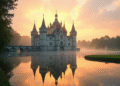 Chateau de Chambord au lever du soleil reflet dans l'eau