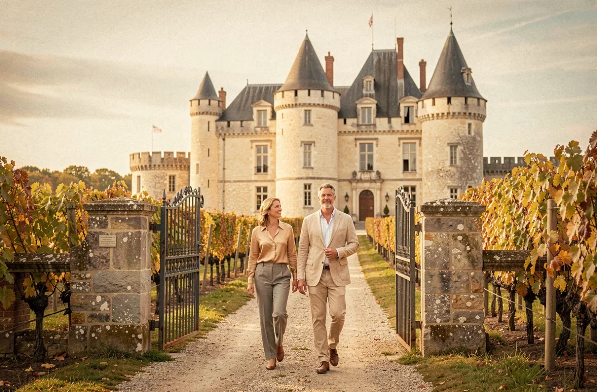 Le Château Lafaurie-Peyraguey avec ses vignobles dorés en automne et son architecture médiévale fortifiée en Sauternes