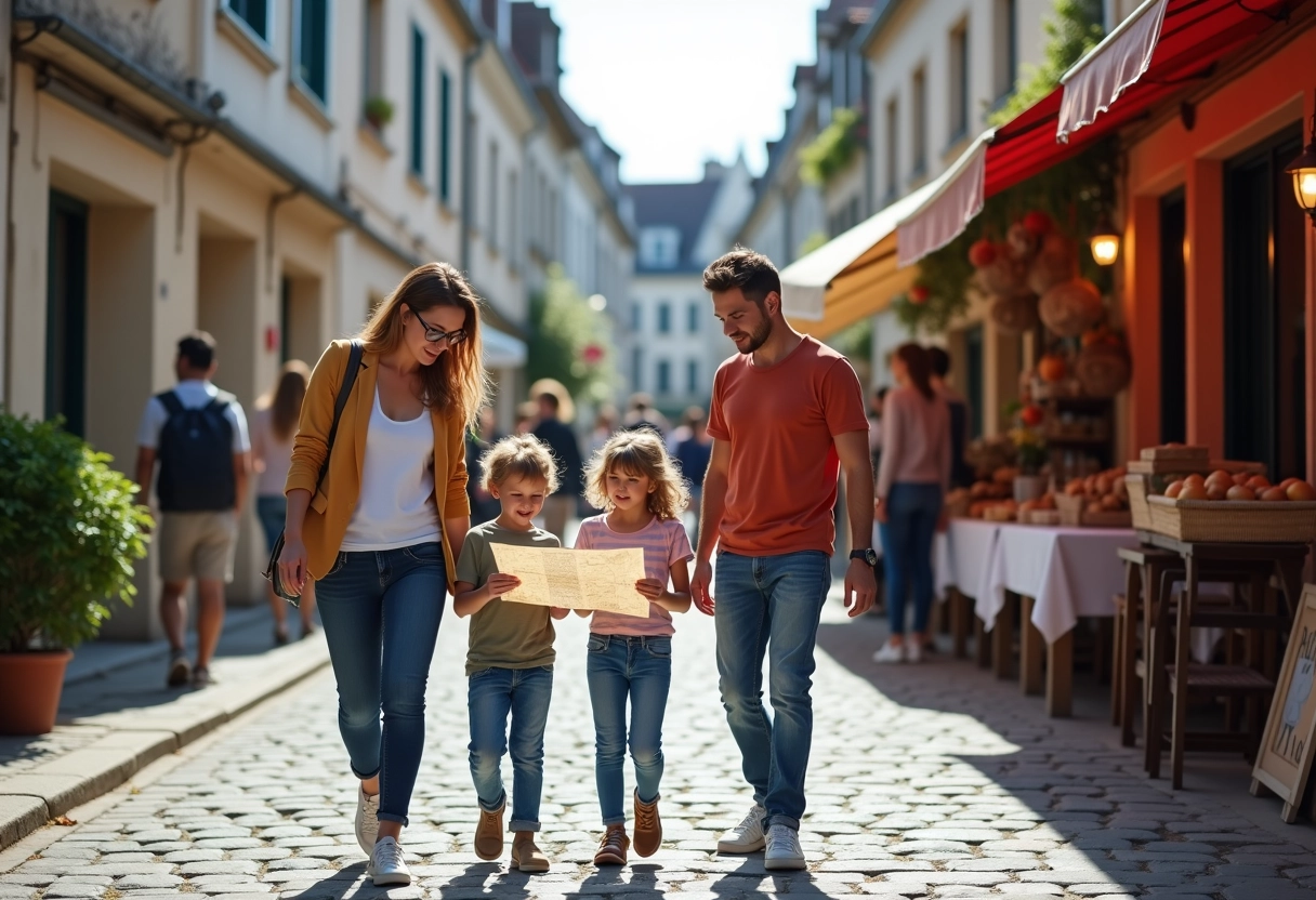 Famille en balade dans la vieille ville de Guérande