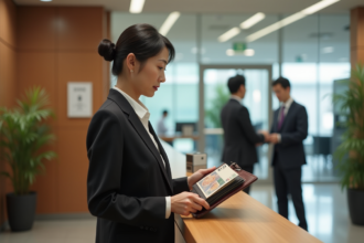 Femme d affaires japonaise avec portefeuille et yen