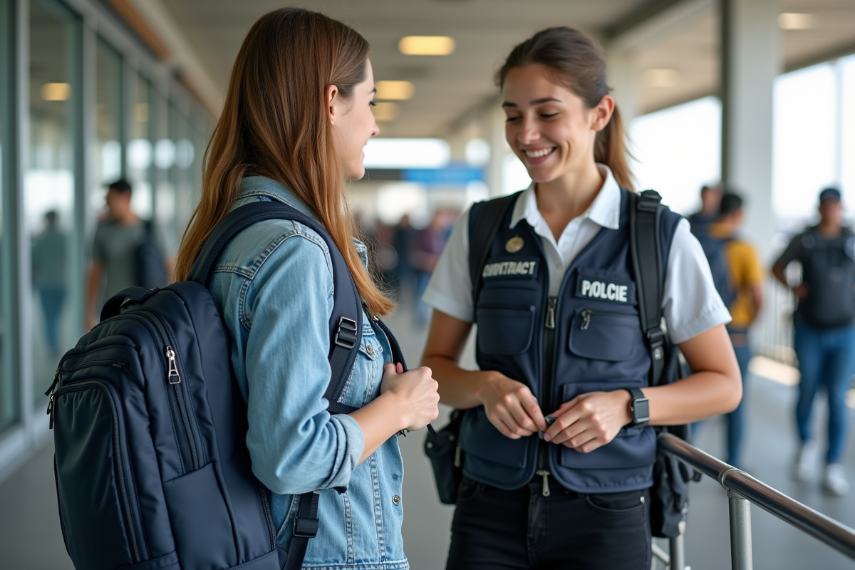 Jeune femme dézippant son sac lors d