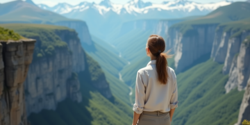 Jeune femme contemplant une vue montagneuse spectaculaire