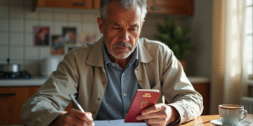 Homme maghrebin examine son passeport dans la cuisine