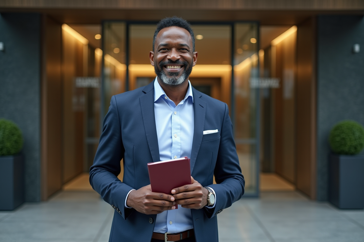 Homme tenant ses documents de visa Kenya devant l ambassade