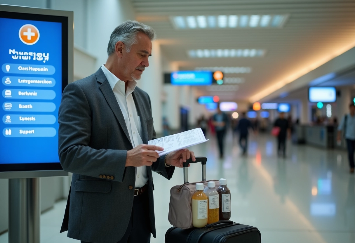 Homme vérifiant ses liquides avant le contrôle à l