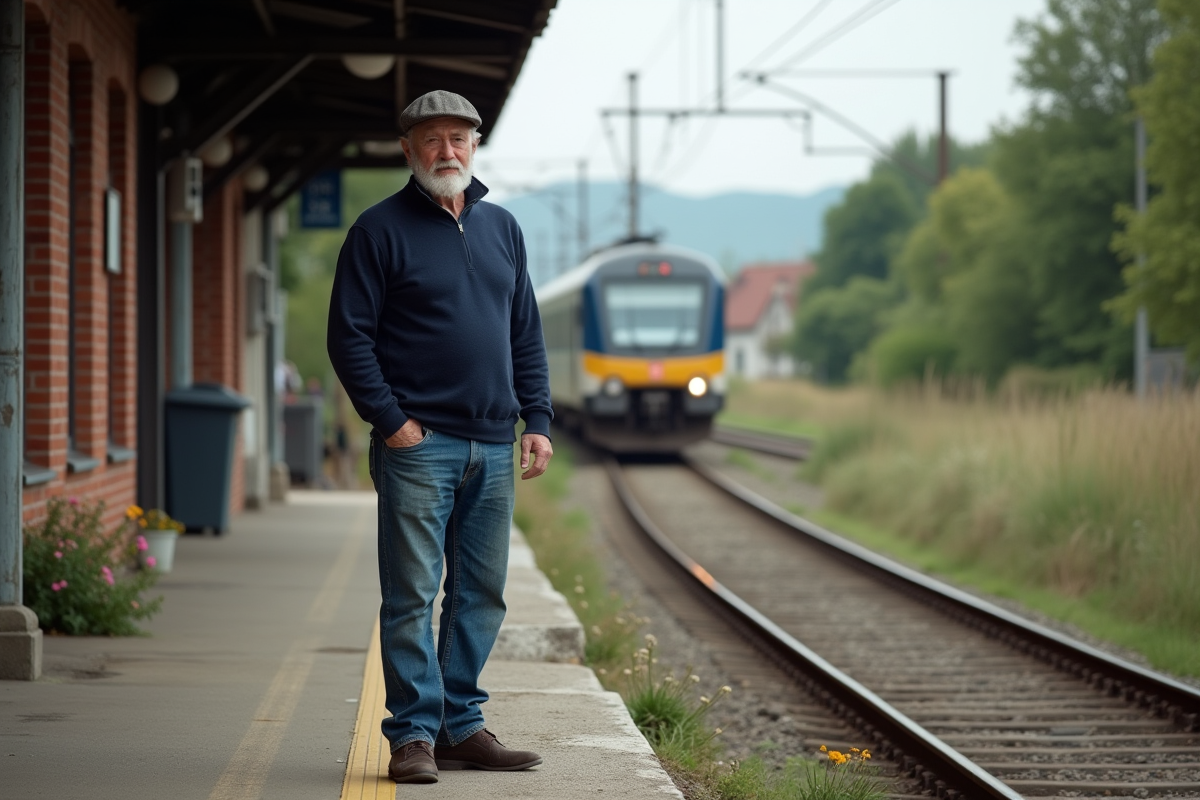 Homme âgé sur la plateforme d