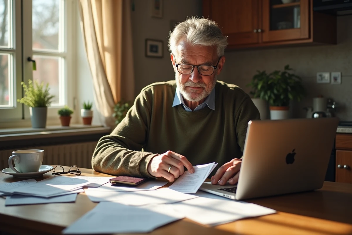 Homme âgé organise photocopies de passeport à la maison