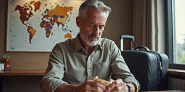 Homme d'âge moyen comptant des billets dans un hôtel