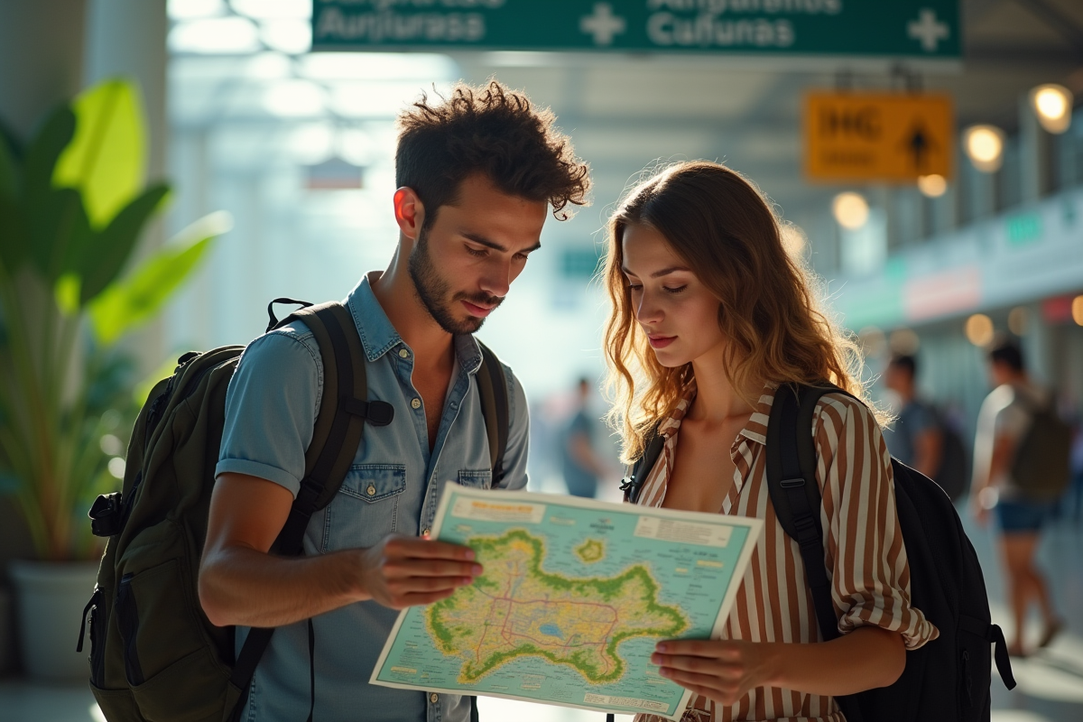 Jeune couple français examinant une carte à l