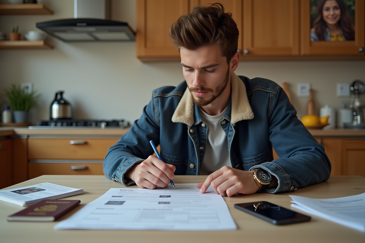 Jeune homme remplissant des formulaires d