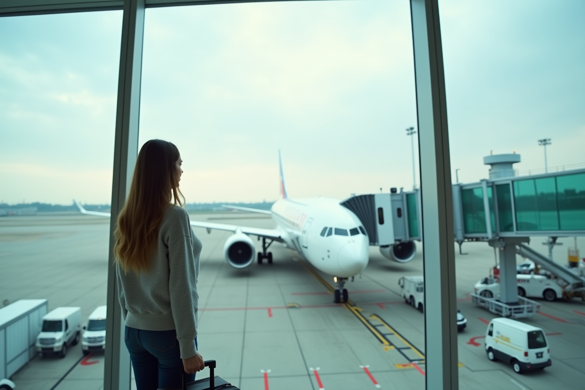 Jeune femme attend dans un hall d