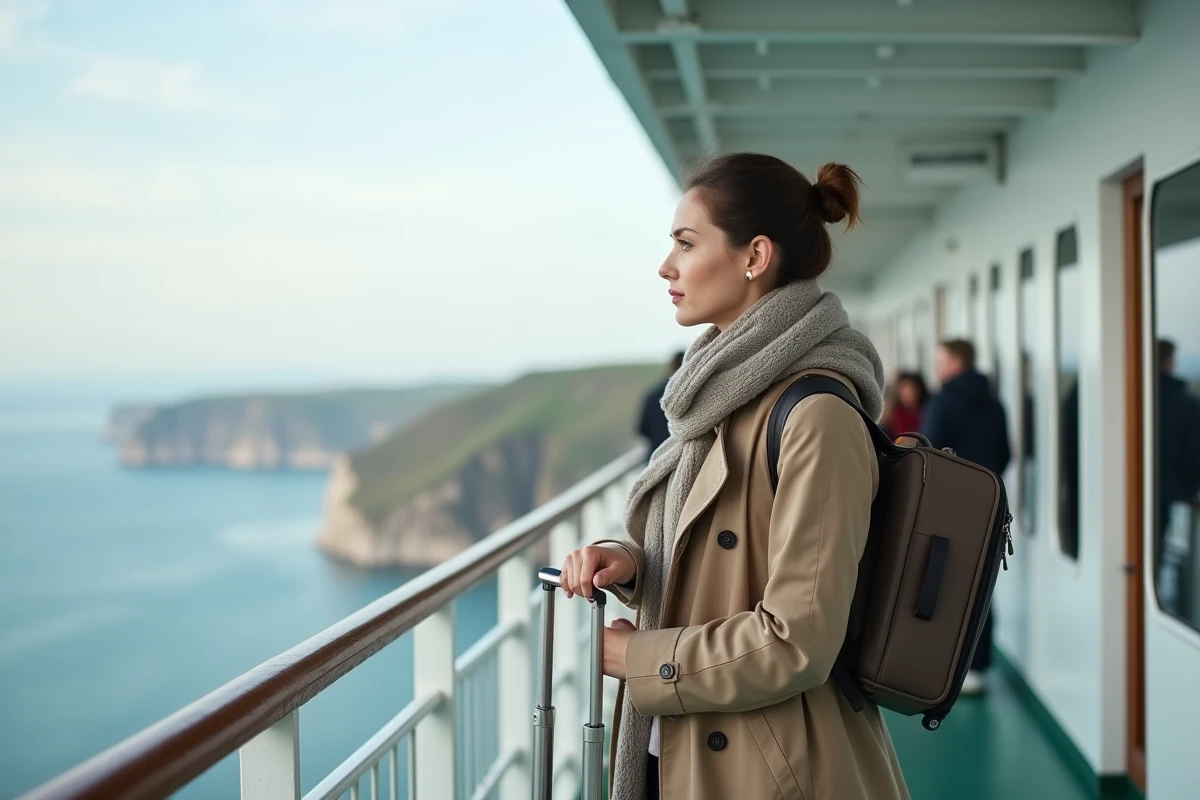 Femme voyageuse sur le pont du ferry