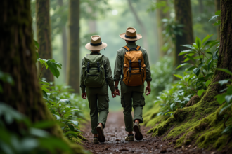 Randonnée dans la forêt amazonienne avec un couple