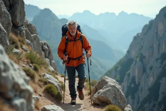 Randonneur expérimenté sur une crête rocheuse du GR20 en Corse, illustrant la difficulté du sentier en 2026