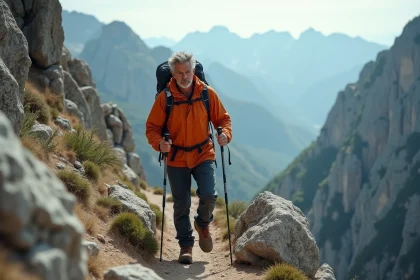 Randonneur expérimenté sur une crête rocheuse du GR20 en Corse, illustrant la difficulté du sentier en 2026