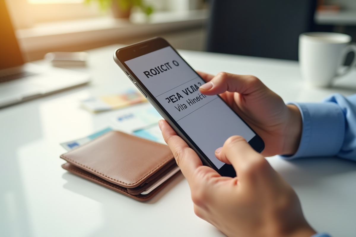 Mains tenant un smartphone avec avis de rejet visa