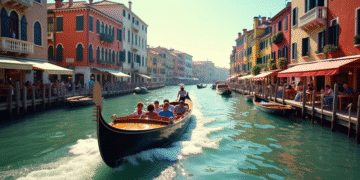 Vaporetto vénitien naviguant sur le Grand Canal ensoleillé