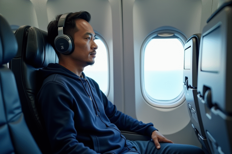 Homme asiatique voyageur dans un avion moderne